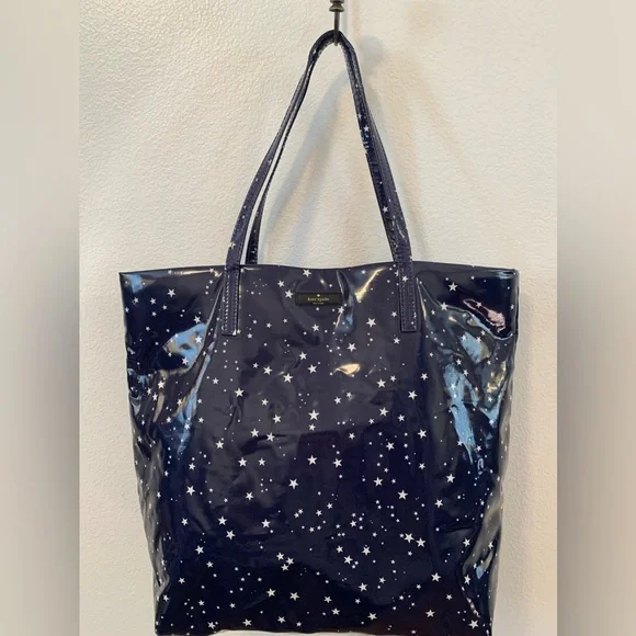 NWT Kate Spade Daycation Night Sky Bon Vinyl Blue Stars Tote Bag - Picture 2 of 6